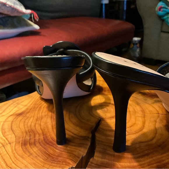 Coach Kellie black stiletto slip on square toe sandals with woven C 8.5 $190 - Picture 9 of 12